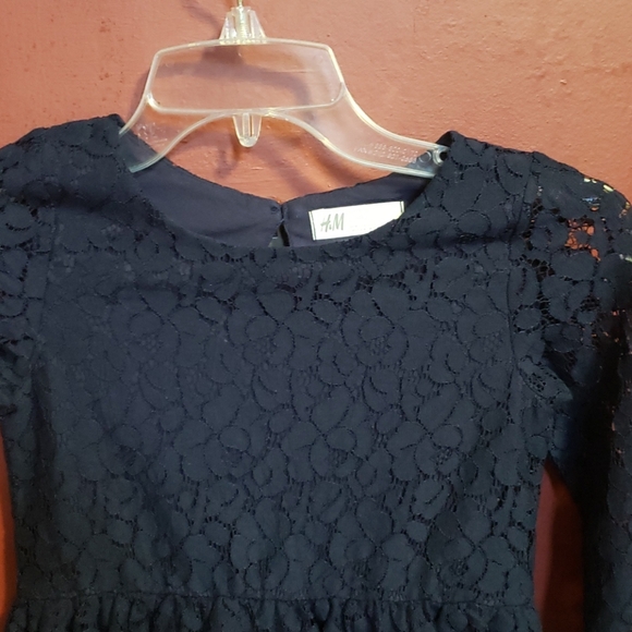 H & M Long Sleeve Navy Blue Lace Dress Size 4-6 Y - Picture 7 of 13